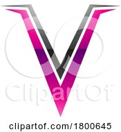 Magenta And Black Glossy Spiky Shaped Letter V Icon