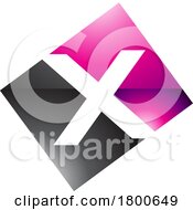 Poster, Art Print Of Magenta And Black Glossy Rectangle Shaped Letter X Icon