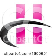 Poster, Art Print Of Magenta And Black Glossy Letter H Icon With Vertical Rectangles And A Swoosh
