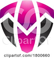 Poster, Art Print Of Magenta And Black Glossy Shield Shaped Letter T Icon