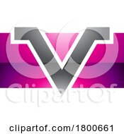 Magenta And Black Glossy Rectangle Shaped Letter V Icon