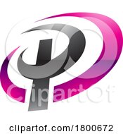 Poster, Art Print Of Magenta And Black Glossy Oval Shaped Letter P Icon