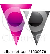 Poster, Art Print Of Magenta And Black Glossy Letter W Icon With Triangles
