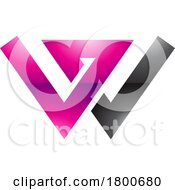 Poster, Art Print Of Magenta And Black Glossy Letter W Icon With Intersecting Lines