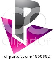 Magenta And Black Glossy Letter P Icon With A Triangle