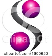 Magenta And Black Glossy Letter S Icon With Spheres