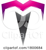 Poster, Art Print Of Magenta And Black Glossy Letter T Icon With Pointy Tips