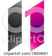 Poster, Art Print Of Magenta And Black Glossy Letter N Icon With Parallelograms
