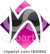 Poster, Art Print Of Magenta And Black Glossy Letter N Icon With A Square Diamond Shape
