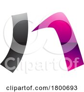 Poster, Art Print Of Magenta And Black Glossy Letter N Icon With A Curved Rectangle
