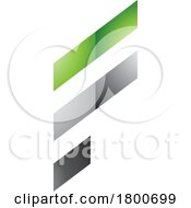 Poster, Art Print Of Green And Grey Glossy Letter F Icon With Diagonal Stripes