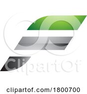 Poster, Art Print Of Green And Grey Glossy Letter F Icon With Horizontal Stripes