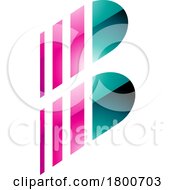 Poster, Art Print Of Green And Magenta Glossy Letter B Icon With Vertical Stripes