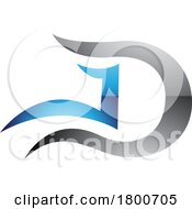 Grey And Blue Glossy Letter D Icon With Wavy Curves
