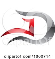 Grey And Red Glossy Letter D Icon With Wavy Curves