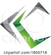 Grey Green And Black Glossy Letter C Icon With Pointy Tips