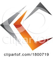 Poster, Art Print Of Grey Orange And Black Glossy Letter C Icon With Pointy Tips