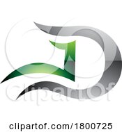 Poster, Art Print Of Grey And Green Glossy Letter D Icon With Wavy Curves