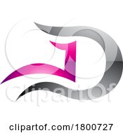 Grey And Magenta Glossy Letter D Icon With Wavy Curves