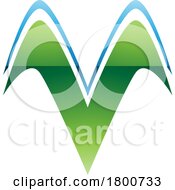 Green And Blue Glossy Wing Shaped Letter V Icon