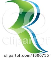 Green And Blue Glossy Wavy Shaped Letter R Icon