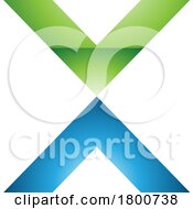 Poster, Art Print Of Green And Blue Glossy V Shaped Letter X Icon