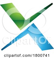 Poster, Art Print Of Green And Blue Glossy Tick Shaped Letter X Icon