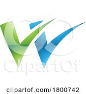 Green And Blue Glossy Tick Shaped Letter W Icon