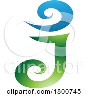 Poster, Art Print Of Green And Blue Glossy Swirl Shaped Letter J Icon