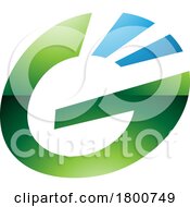 Green And Blue Glossy Striped Oval Letter G Icon