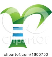 Green And Blue Glossy Striped Letter R Icon