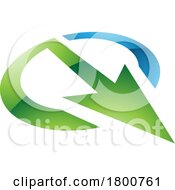 Green And Blue Glossy Arrow Shaped Letter Q Icon