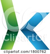Poster, Art Print Of Green And Blue Glossy Lowercase Arrow Shaped Letter K Icon