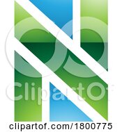 Poster, Art Print Of Green And Blue Glossy Rectangle Shaped Letter N Icon