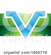 Poster, Art Print Of Green And Blue Glossy Rectangle Shaped Letter V Icon