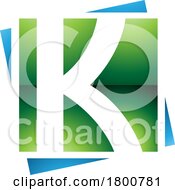 Poster, Art Print Of Green And Blue Glossy Square Letter K Icon
