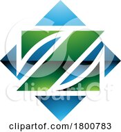 Green And Blue Glossy Square Diamond Shaped Letter Z Icon
