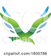 Poster, Art Print Of Green And Blue Glossy Bird Shaped Letter V Icon