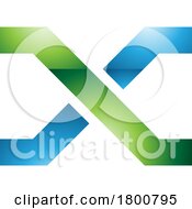 Poster, Art Print Of Green And Blue Glossy Letter X Icon With Crossing Lines