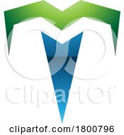 Poster, Art Print Of Green And Blue Glossy Letter T Icon With Pointy Tips