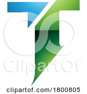 Poster, Art Print Of Green And Blue Glossy Split Shaped Letter T Icon