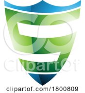 Poster, Art Print Of Green And Blue Glossy Shield Shaped Letter S Icon