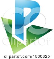 Poster, Art Print Of Green And Blue Glossy Letter P Icon With A Triangle