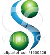 Poster, Art Print Of Green And Blue Glossy Letter S Icon With Spheres