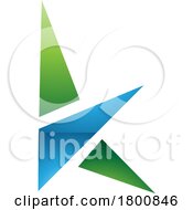 Poster, Art Print Of Green And Blue Glossy Letter K Icon With Triangles