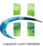 Poster, Art Print Of Green And Blue Glossy Letter H Icon With Vertical Rectangles And A Swoosh