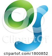 Poster, Art Print Of Green And Blue Glossy Letter G Icon With Soft Round Lines