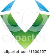 Green And Blue Glossy Horn Shaped Letter V Icon