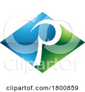 Green And Blue Glossy Horizontal Diamond Letter P Icon