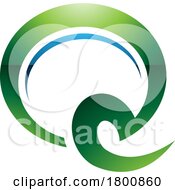 Green And Blue Glossy Hook Shaped Letter Q Icon